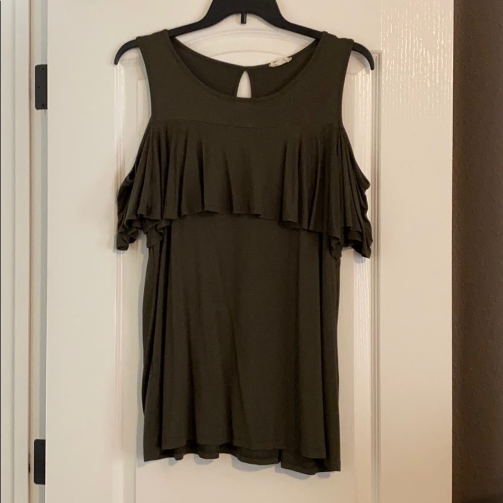 Olive green ruffled top